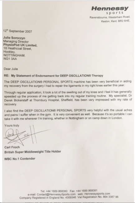 Carl Froch letter of endorsement